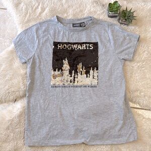 Harry Potter Primark Hogwarts Sequin Tee Shirt Size Youth Medium Gray Black